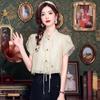 Fashion New Summer Chinese Style Short Sleeve Stand Collar Embroidery Chiffon Blouse Shirt Women Tops J388