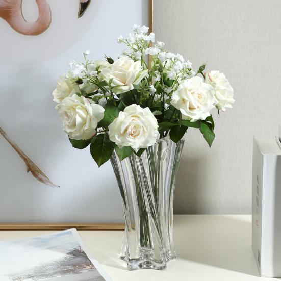 Rosa Artificiale con Foglie Verdi Fiore Finto Realistico Gambo Fiore Finto Casa Ufficio Matrimonio Festa Interno Esterno Fioritura Finta Centrotavola