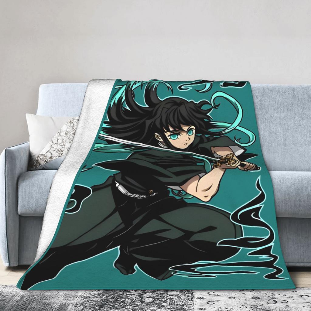 Mist Pillar Muichiro Tokito Blanket Cover Fleece Anime Lightweight Throw Blanket for Bedding Couch Bedroom Quilt
