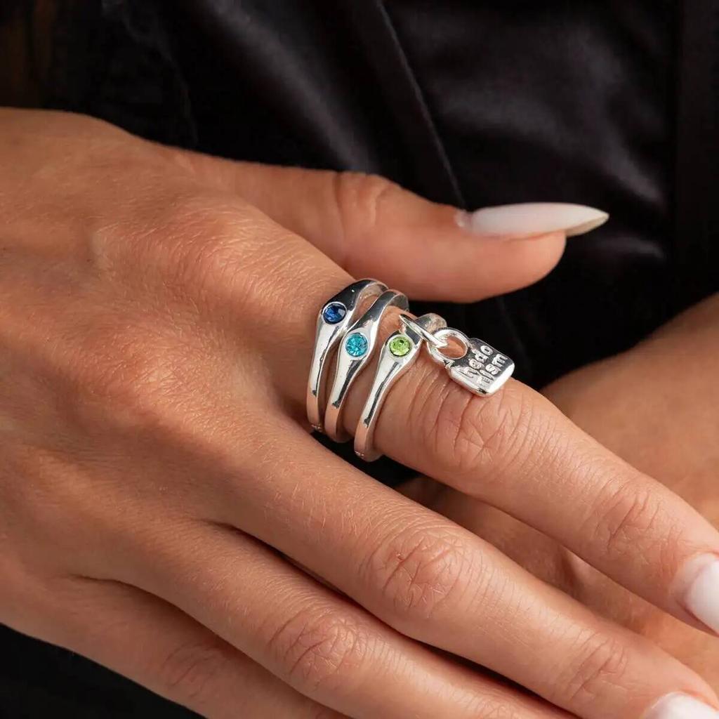SHIXIN 3Pcs/Set Luxury Colorful Rhinestones Stackable Finger Ring for Women Retro Elegent Letter Pendant Ring Party Jewelry Gift