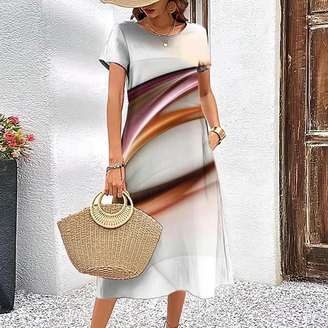 Abiti con Stampa Digitale 3D Donna Estate Manica Corta Scollo O Casual Ampio Vestito