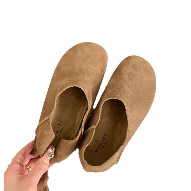 Soft Leather Version~ Retro Round Head One-pedal Platform Single Shoes Women's 2025 New Two-wear Boken Shoes Soft-soled Doudou Shoes
