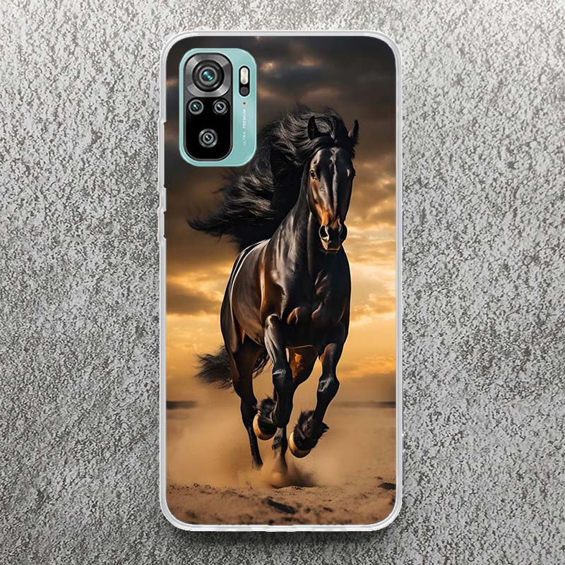 Animal Black Horse Print Soft Case for Xiaomi Redmi Note 14 13 14S 12S 11S Phone Shell 10 Pro Plus 11E 11T 12 11 10S 9 Cover Red