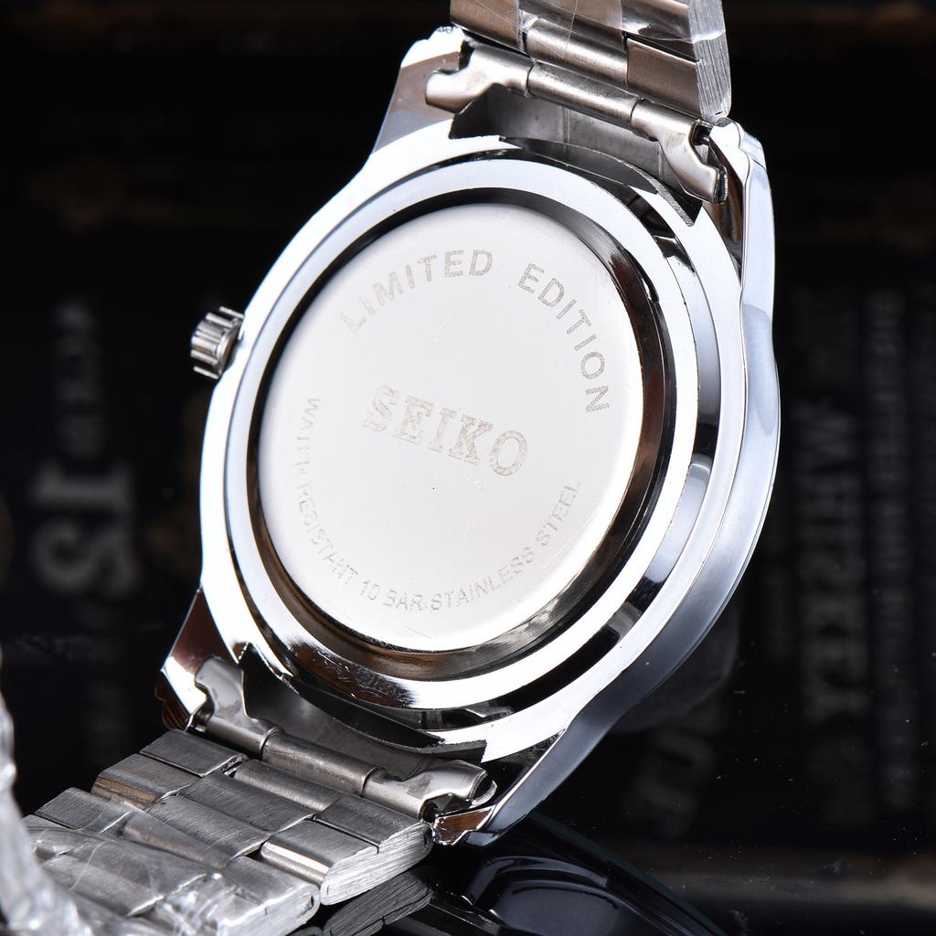 SEIKO 5 Men Automatic Mechanical Watch Black Dial Stainless Steel Band Week Date 50M Waterproof Business Wristwatch
