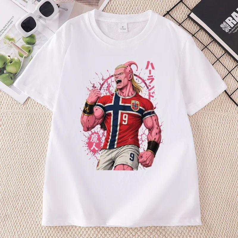 Funny Erling Haaland T-shirt Norway Majin Buu Graphic T Shirts Cartoon Printed Cotton Short Sleeve Tshirt Casual Round Neck Tees