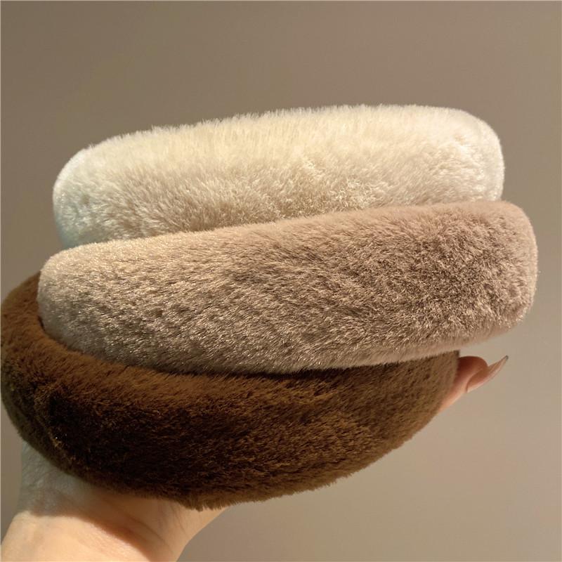 Winter Faux Rabbit Fur Headbands Solid Wide Soft Fluffy Furry Hairbands for Women Girls Plush Hair Hoops Hair Accessories