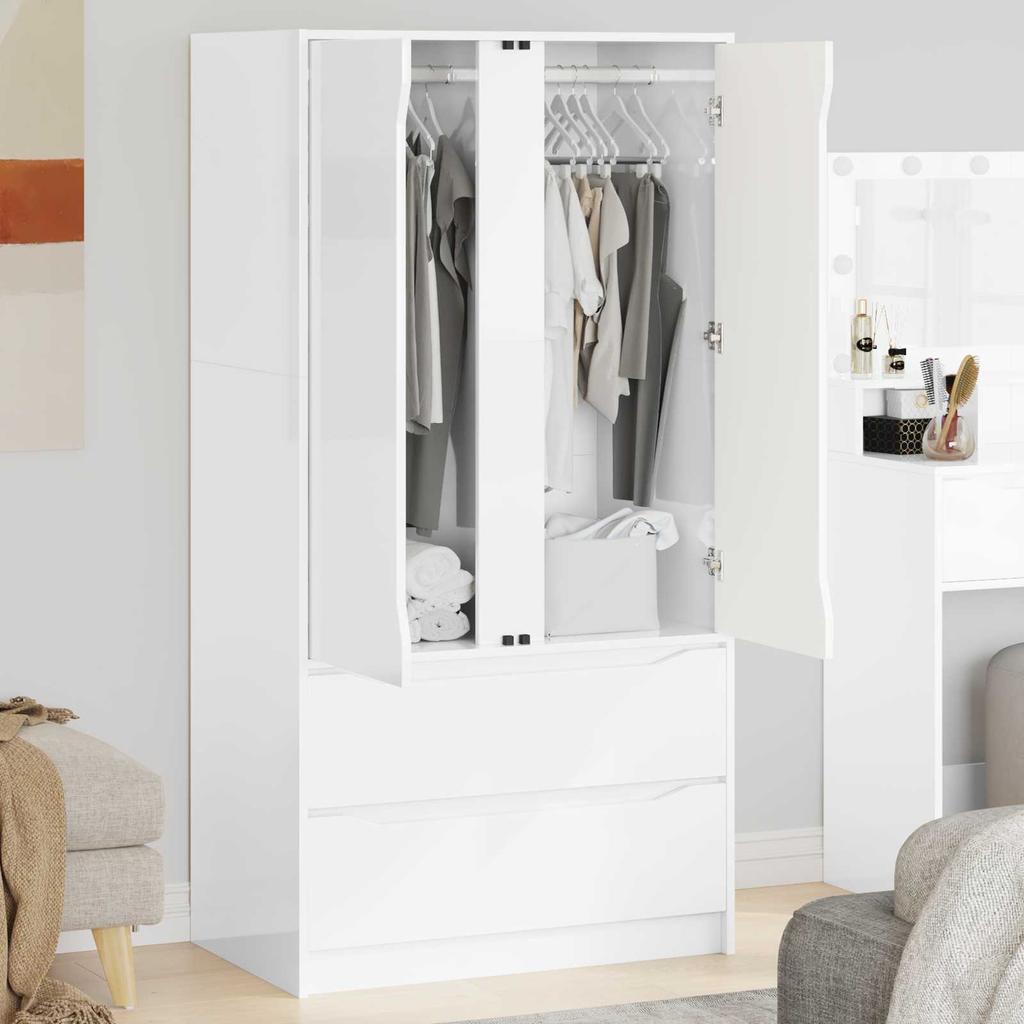 High Gloss White Wardrobe 79.5 X 49 X 156 Cm Particleboard