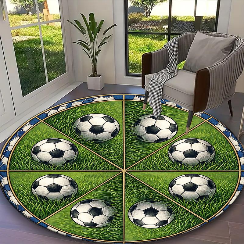 [Creative Soccer Design Printed Carpet] Durable Home and Office Round Rug, Kitchen Farmhouse Decorative Floor Mat