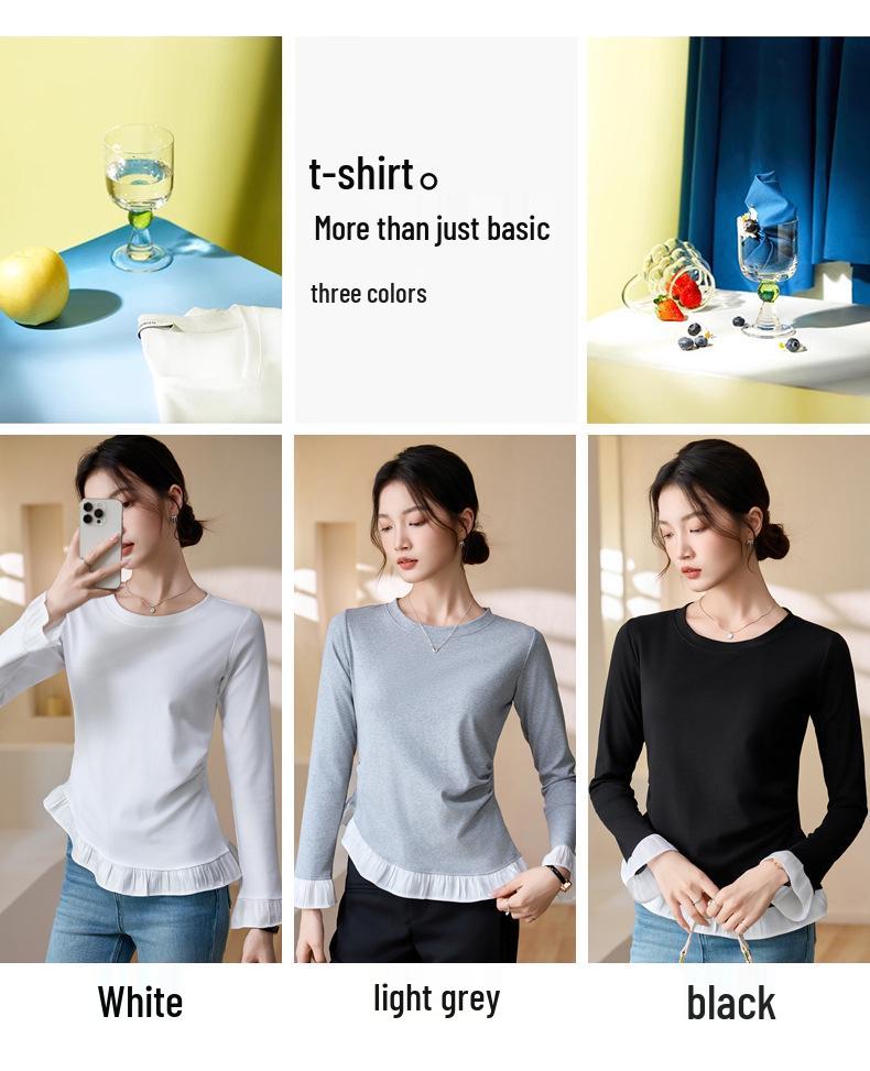 YB528# Early Autumn Korean Lace Slimming Long Sleeve Fashion Top