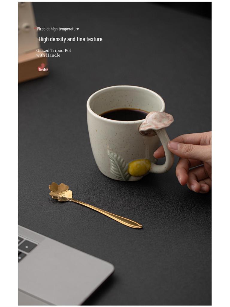 Forest-Themed 3D Ceramic Mushroom Mug - Handmade Breakfast & Coffee Cup