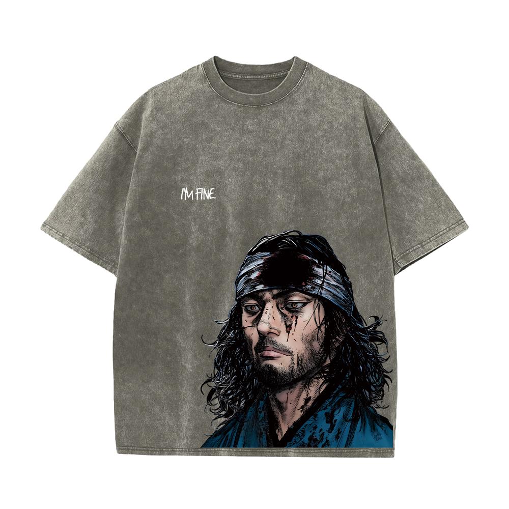 Anime Vinland Saga Printed Washed T Shirt Men 100% Cotton Retro Harajuku Vintage Y2k Hip Pop Street Style Tees Summer Unisex