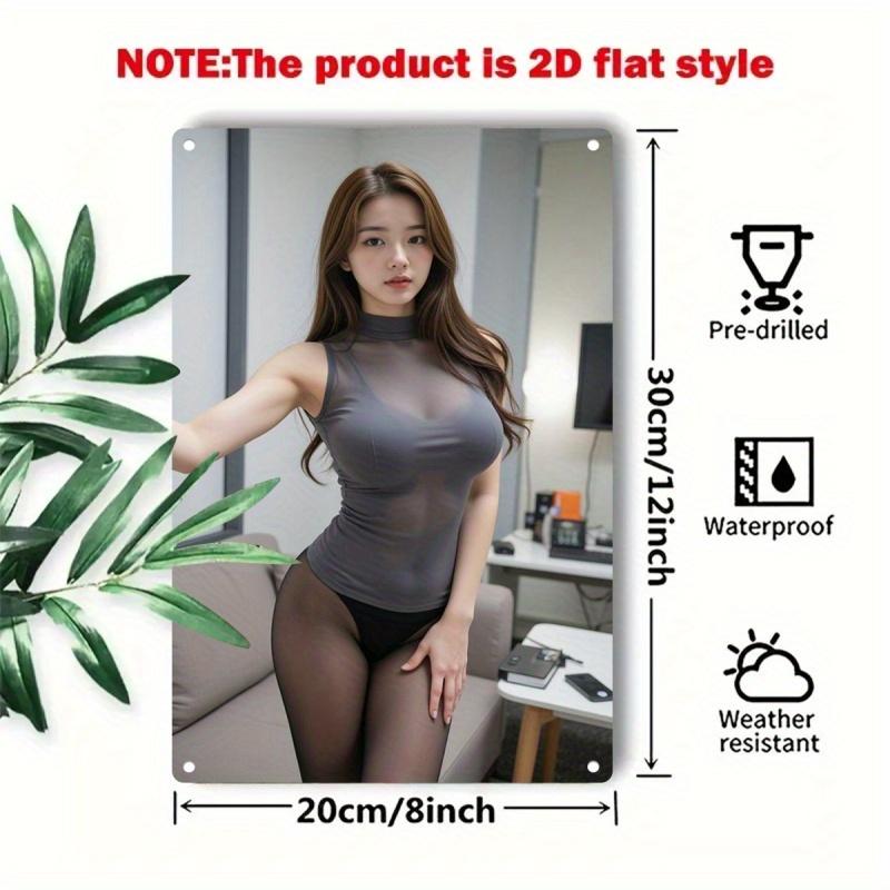 Retro Tin Poster Wall Decor2D Flat Metal Sign Plate - Elegant Female Silhouette Poster with Chic Outfit Dura