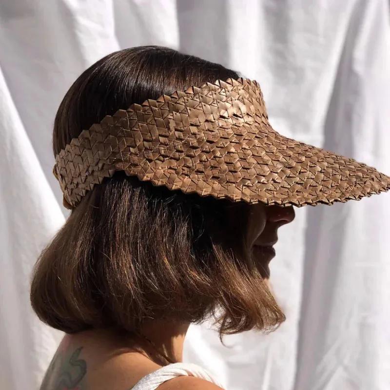 Empty Top Sun Visor Hat for Women Natural Straw Wide Brim Sun Cap Girl Sunshade Summer Versatile Beach Hat Derby Vacation Hat