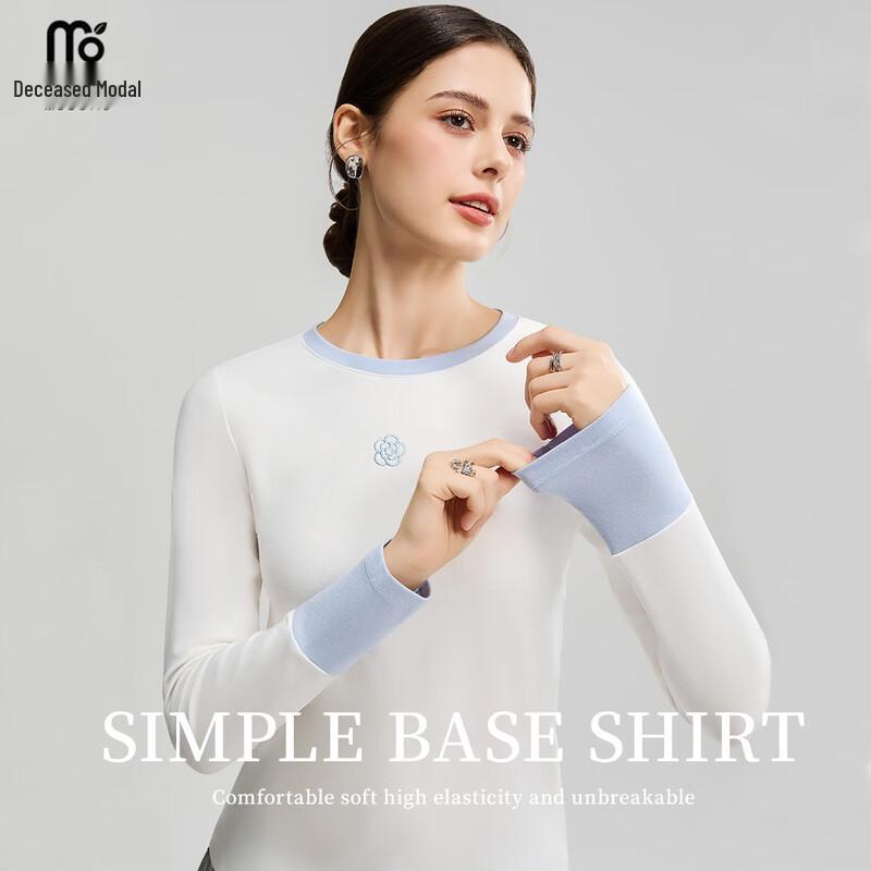 Women s Modal Camellia Embroidered Color-Block T-Shirt L