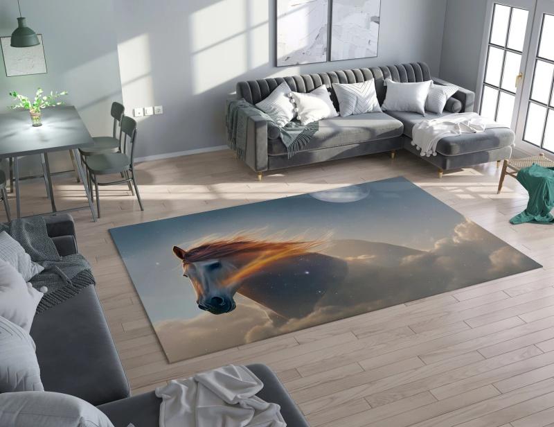 Two Fighting Horses Area Rug, Brown And Black Wild Horse Print Floor Mat for Living Room Bedroom Home Art Decor