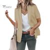 Women Casual Suit Coat Lapel Short Sleeve Single Button Suit Jacket Solid Color Flap Pockets Summer Business Outwear
