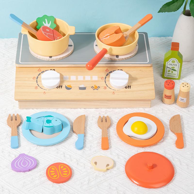 

Wooden Children s Simulated Kitchen Stove Set Realistic Toy Food Interactive Cooking Game For Little Chefs Safe And Durable