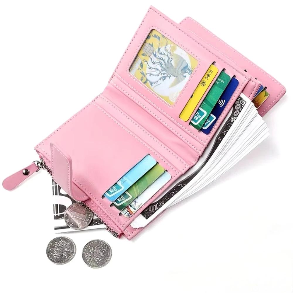 Korean Fashion Women Slim Wallet Multi Card Slots Zip Snap Closure Stylish High Quality Minimalist Small Purse