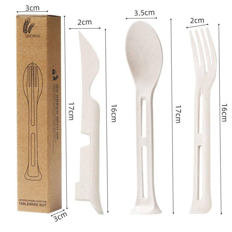

3 шт. портативный набор столовых приборов столовая посуда из пшеничной соломы съемные столовые приборы дорожная посуда набор столовых приборов для пикника набор столовых приборов для кемпинга бежевый