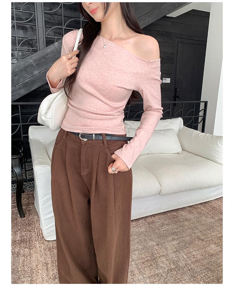 Elegantes Rosa One-Shoulder Damen-T-Shirt - Herbst/Winter 2025 Kollektion, Trendiges Off-the-Shoulder Top