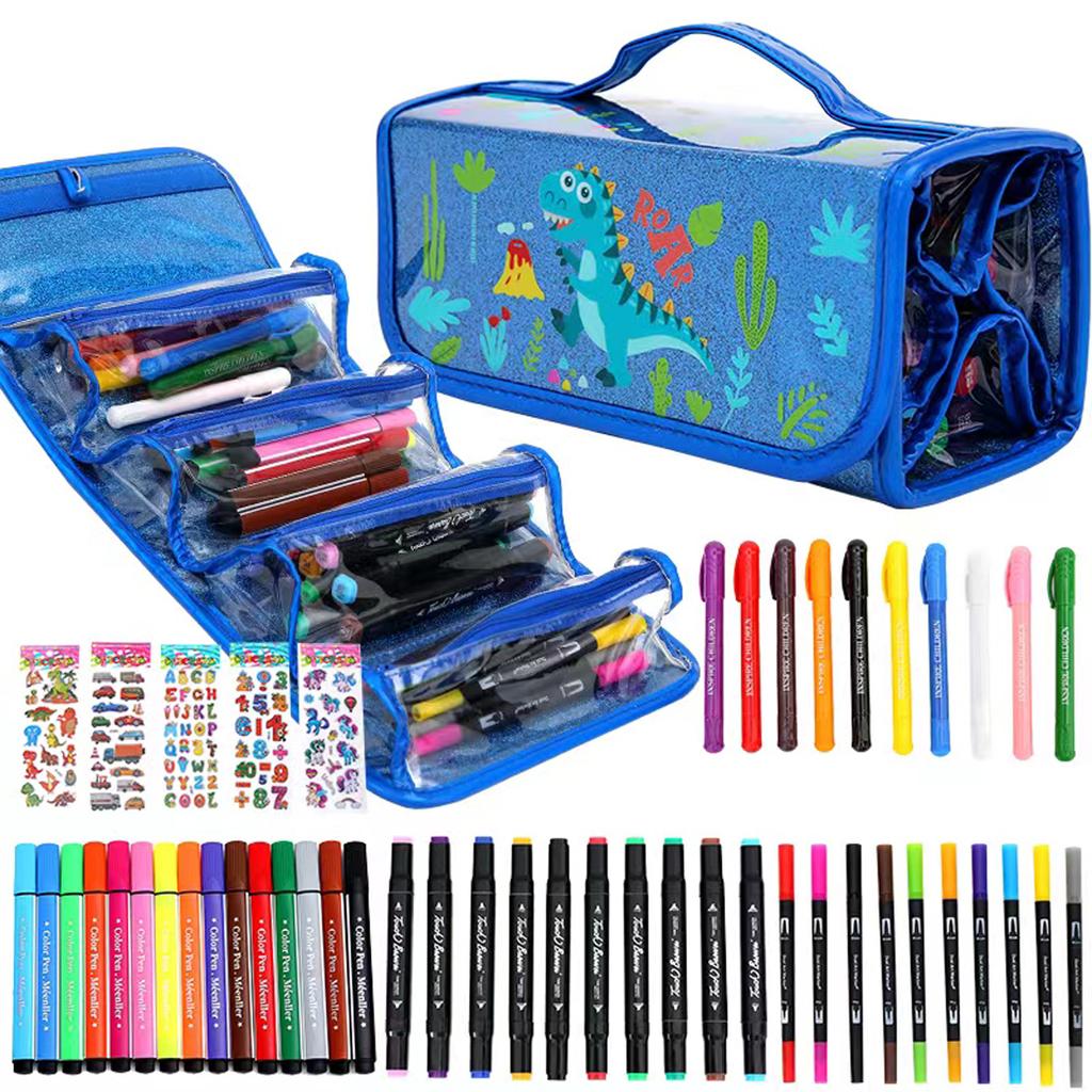 Kawaii Tragbare Tragetasche mit großem Fassungsvermögen Set enthält Farbstift Markerstift Zeichnen Graffiti Schreibwaren Gutes Geschenk für Kinder