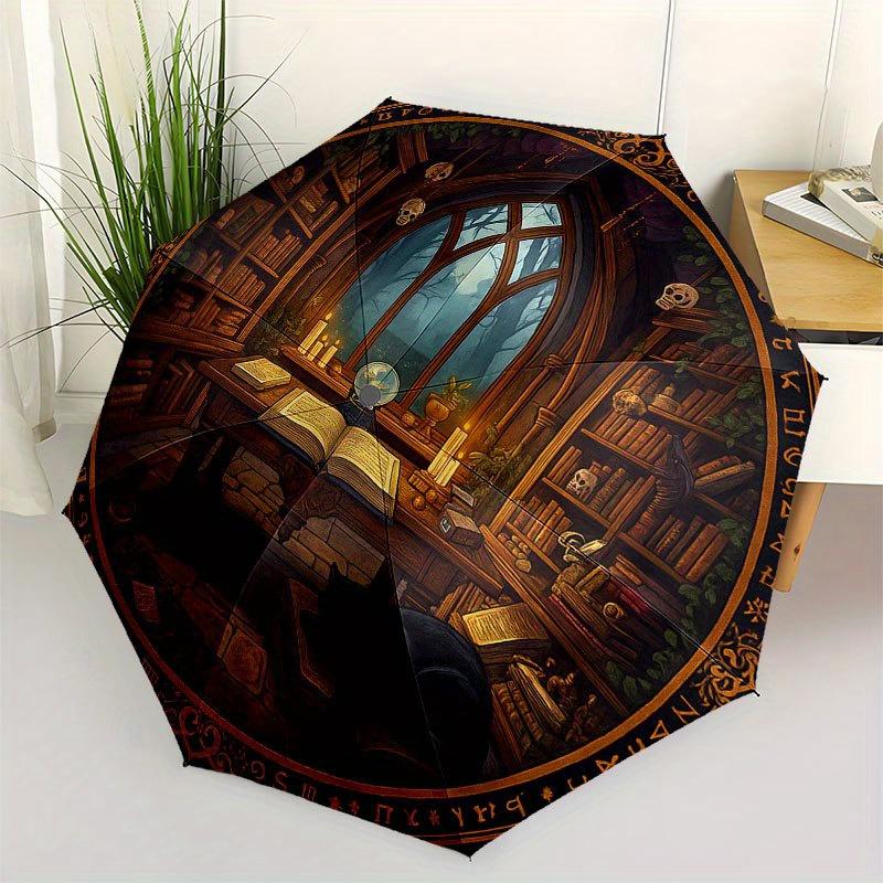 

Enchanted Library Roundel: Mystical Bookshelf ArtworkUmbrella with Cute Design, Portable 3-Fold Compact Umbrella for Men & Women, Valentine s Day Moth