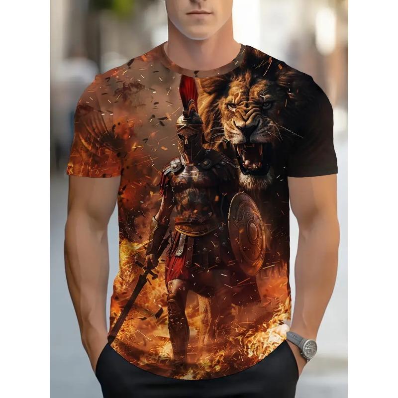 

Men s Stylish Warrior Graphic T Shirt Clothes Full Print Short Sleeve Crew Neck Casual Tshirts Tops New In Mens Tees Streetwear XXS