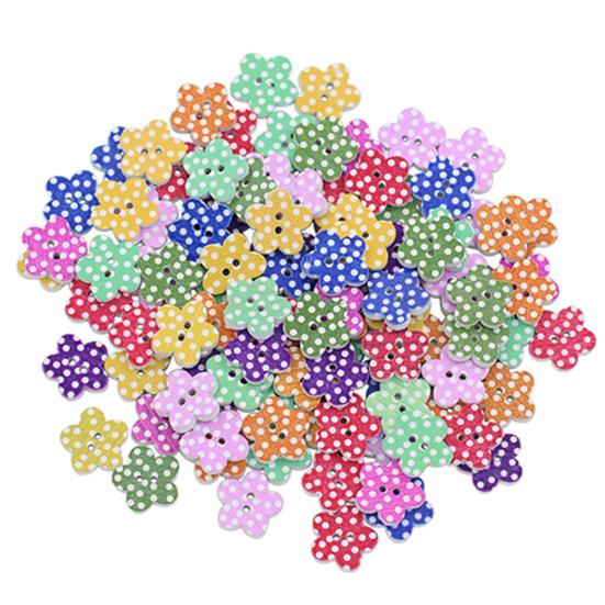 

100 Pcs Lovely Wooden Buttons DIY Sewing Scrapbooking Flower Dots Mixed