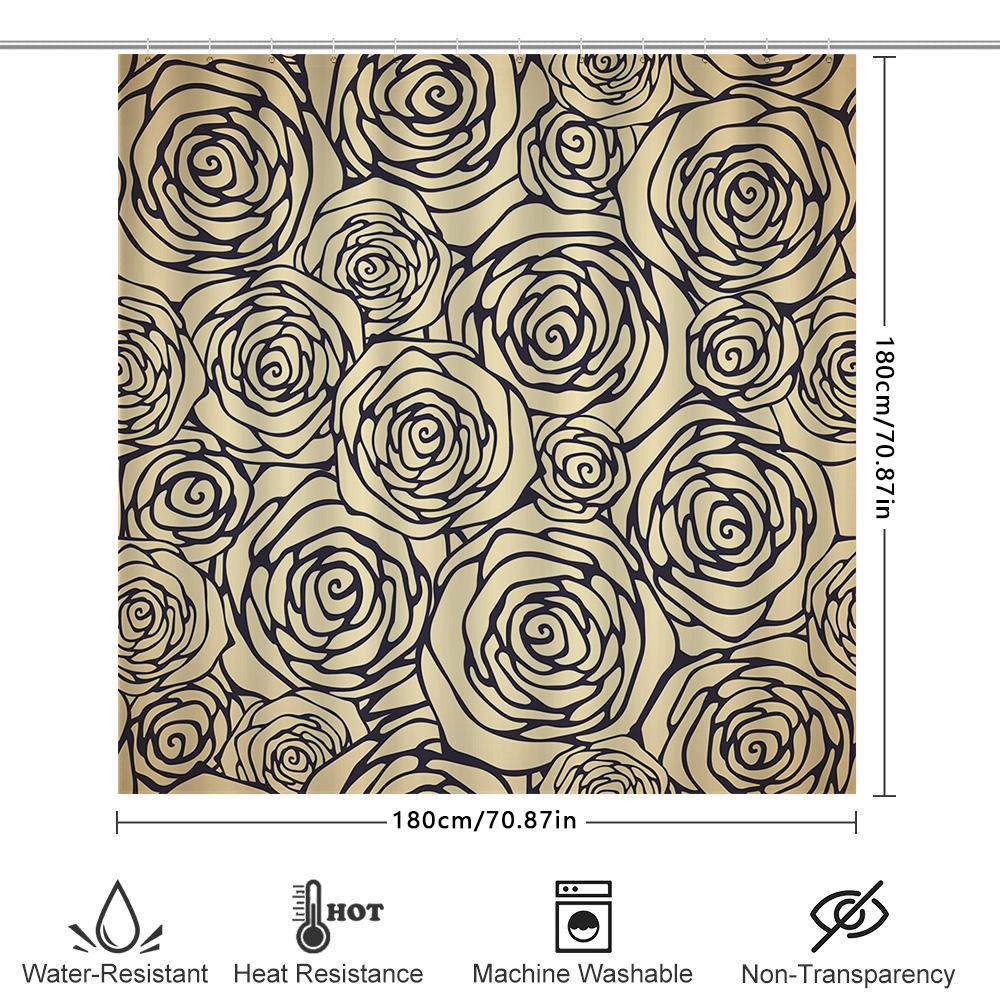 Rustic Vintage Bathroom Decorfloral Print Shower Curtain Set For Home Bath Remodeling Black Rose Cream Fabric Waterproof Shower