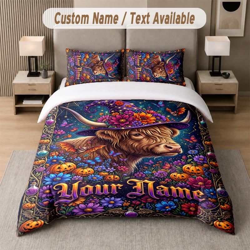Halloween Theme Custom Text Or Name 3Pcs Bedding Set 1 Flat Sheet & 2 Pillowcases Personalized Home Bedding