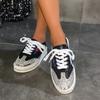 New lace-up flat-soled little white shoes women's spring and autumn rhinestone platform single shoes casual lazy muffin shoes