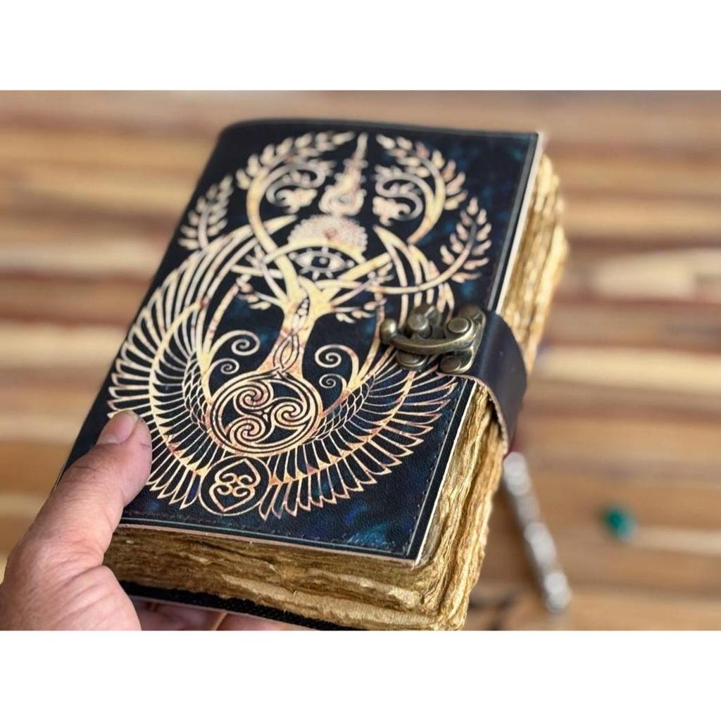Handmade Leather Journal with Deckle Edge Paper Third Eye Grimoire Journal Antique Blank Spell Wiccan Notebook Book