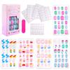120Pcs Kids French Tip Press On Nails Short Round Pink Black Heart Flower Design Reusable False Nail Tips