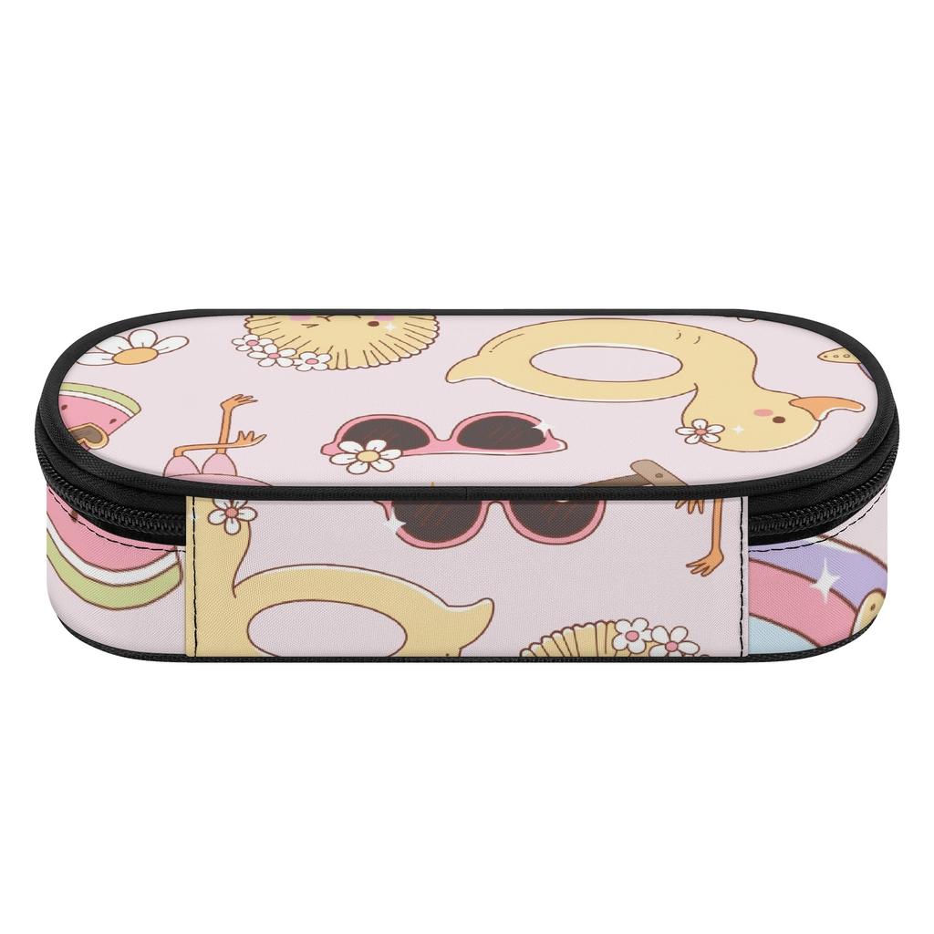 School Pencil Case Printed Durable 300D Polyester Smooth Zipper with Mesh Pocket Removable Divider and Pen Slots for Students