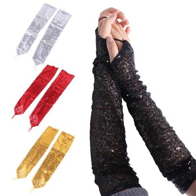 Fingerless Sequins Gloves Creative Shinning Mittens Sexy Creased Long Gloves  Stage Performance