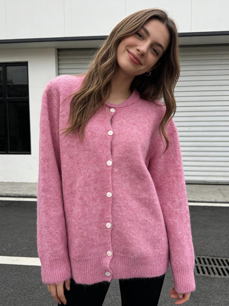 European and American hot-selling white with soft knitted cardigan women's retro buckle gray wool sweater jacket ins wind
