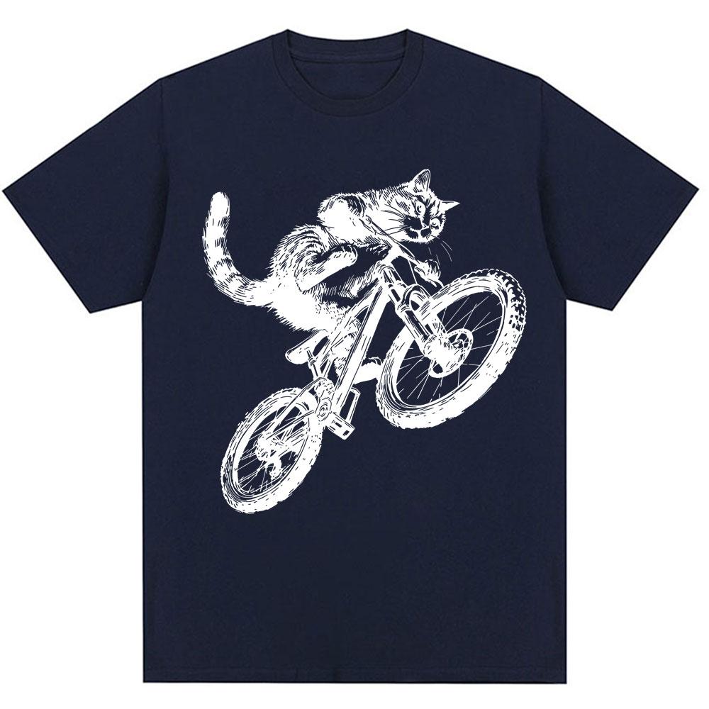 Funny Kitten Cat Riding Bicycle Meme Graphic T-shirts Men Women 90s Vintage T Shirt Oversized Cotton Tee Shirts