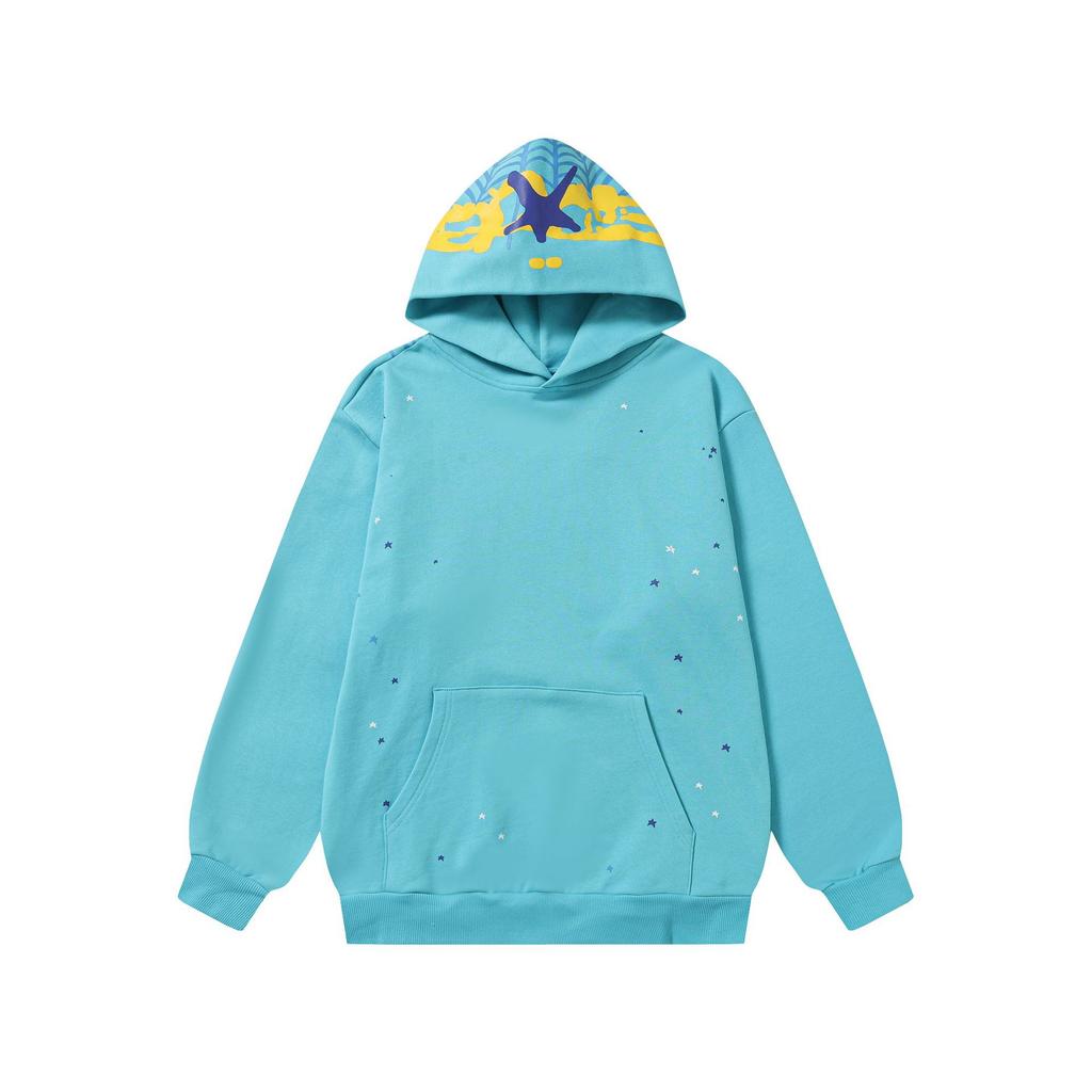 A high-quality SP5DER spider web foam printed hoodie, European and American large-size loose sweater.