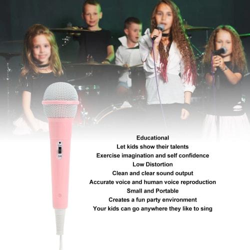Karaoke Microphone, Wired Microphone, Dynamic Vocal Microphone, Cute for Kids, Perfect for Karaoke, Parties, and Performances, Clear (Pink)