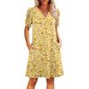 Women's Summer V-Neck Casual Beach Dresses Pod Short Sleeve Vintage Floral Print Dresses