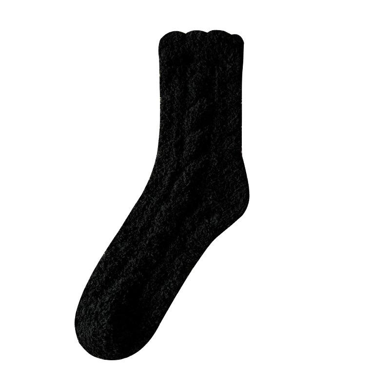 Female Autumn and Winter Pure Color Add Velvet and Thick Warm Floor Sleep In The Tube Socks