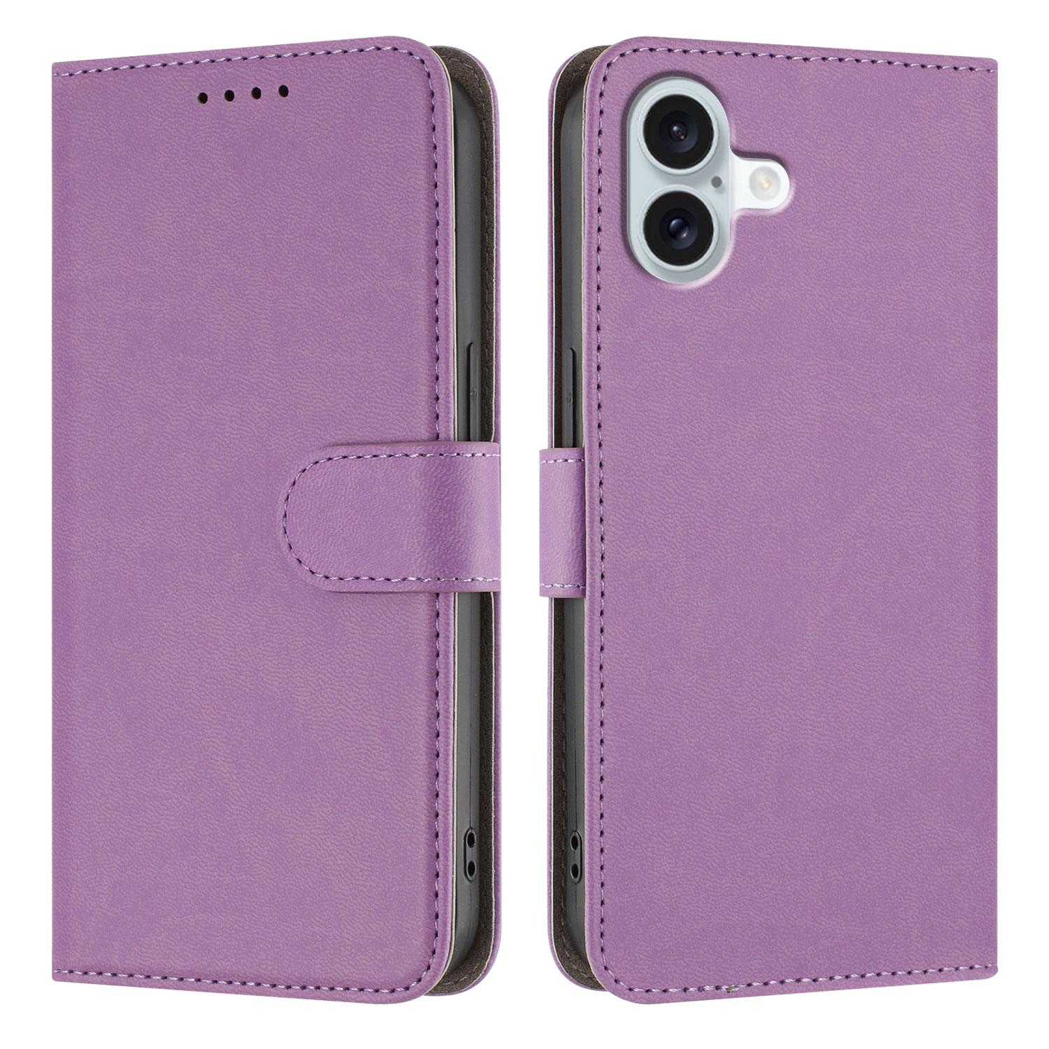 For iPhone 16 Plus Leather Case Solid Color Phone Cover with Wallet G