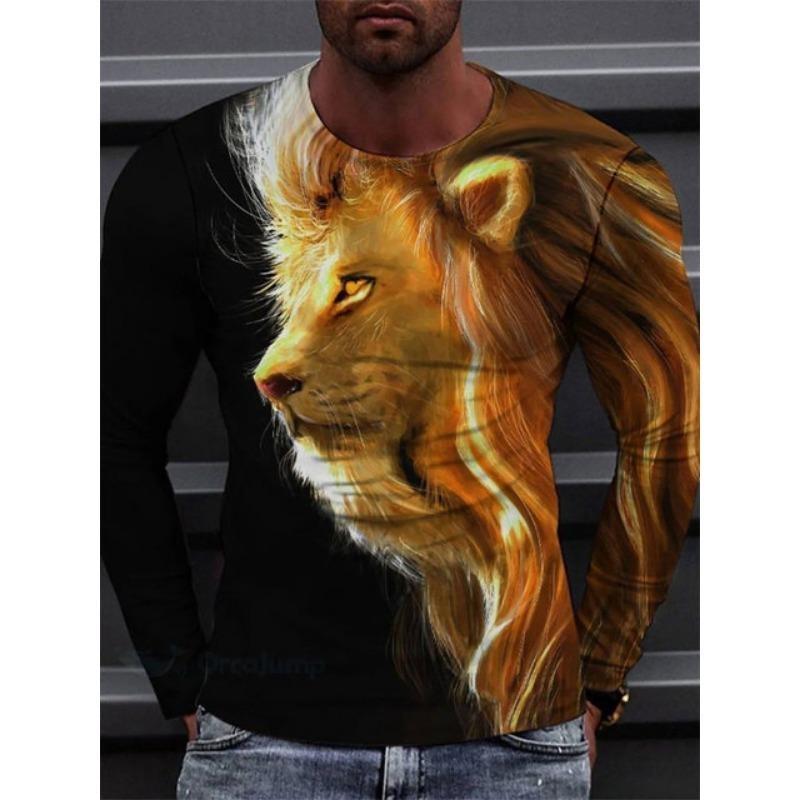 

Крутые футболки с 3D-принтом с рисунком льва, летние повседневные топы с длинными рукавами и круглым вырезом, свободные футболки в уличном стиле S