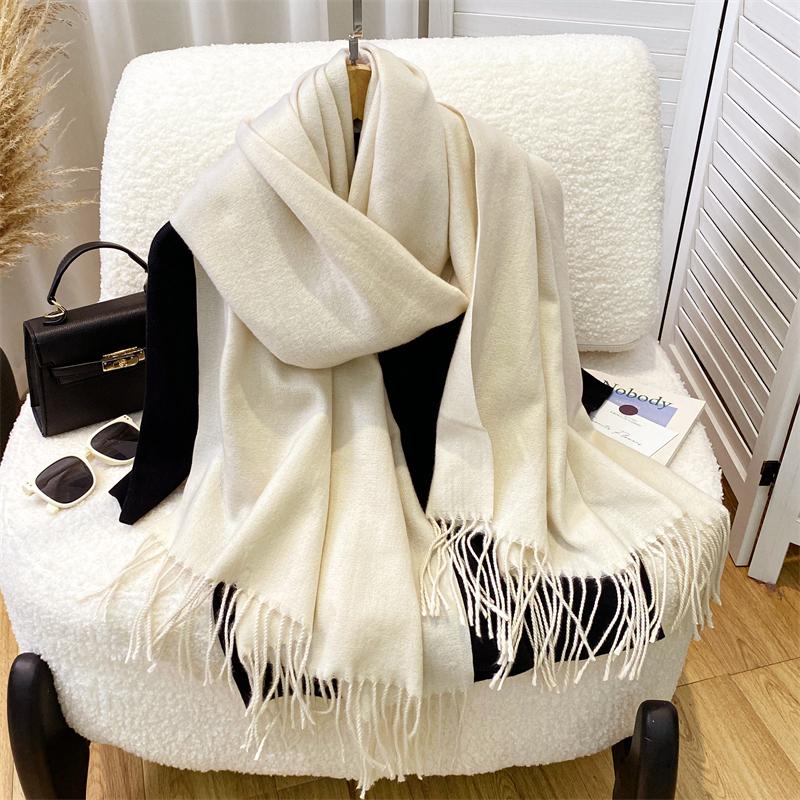 Luxury Solid Cashmere Scarf Women Winter Tassel Shawl Pashmina Big Size Handkerchief Lady Soft Outdoor Windproof Ski Bufanda