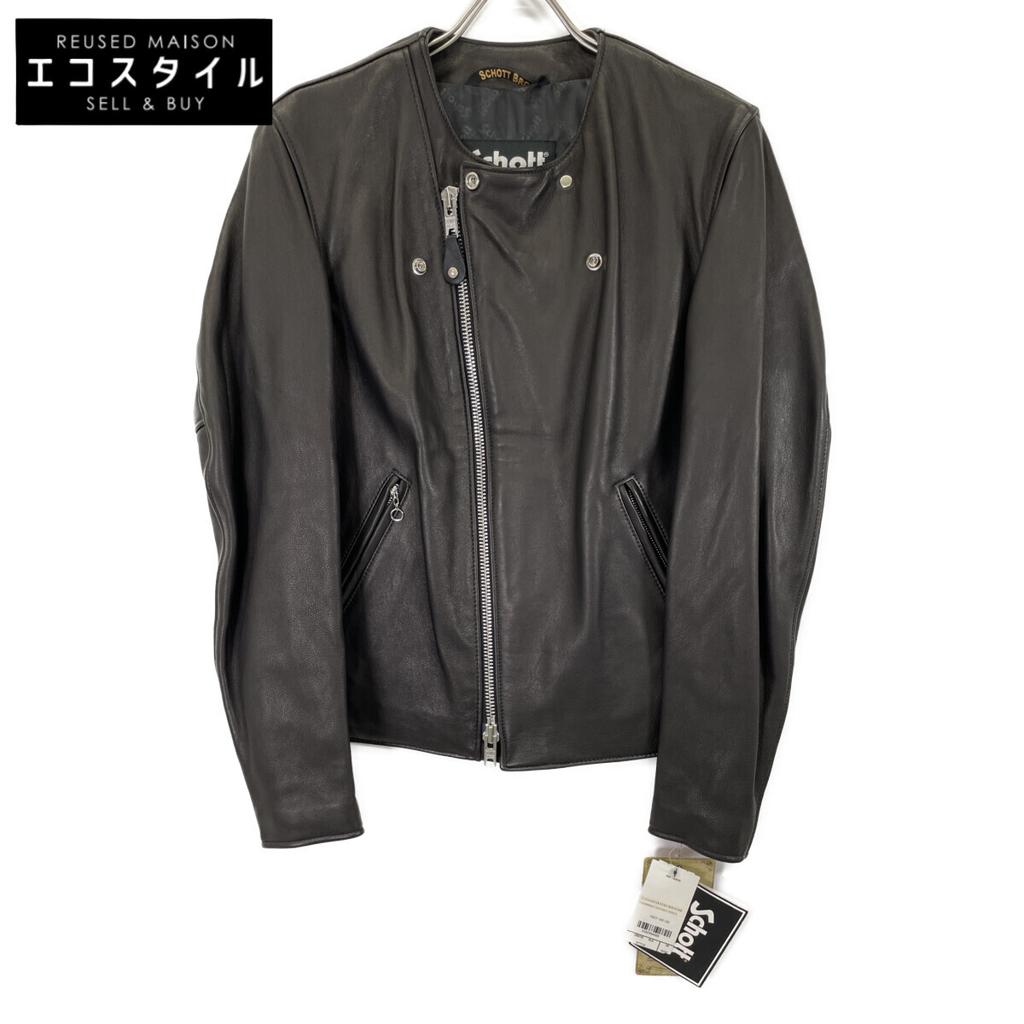 SCHOTT 7607 286US Black Collarless Lambskin Rider's Jacket Jacket 38 blackUsed