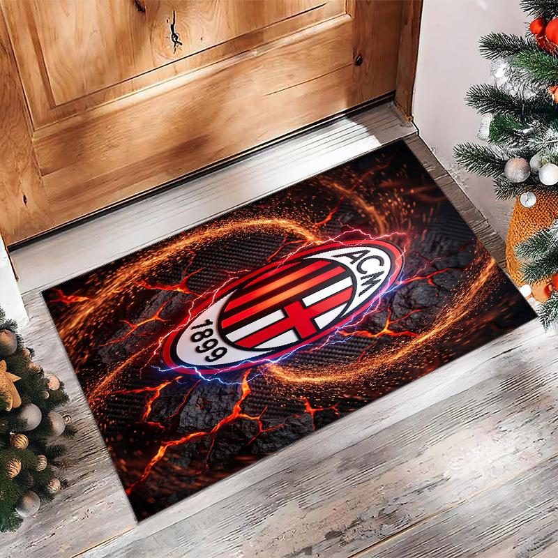 Tappeto in Flanella Stampato AC Milan Antiscivolo Morbido Poliestere Tappeto per Pavimento Tappetino Decorativo da Interno per Camera da Letto Soggiorno Divano Sala Giochi Decorazione Casa