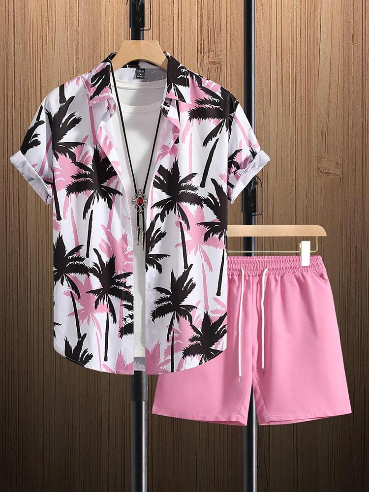 Fashion Summer Beach Black And White Printed Men's Suit Two Piece Casual Shirt Short Sleeve Hawaiian Shorts Men's Clothing Suit