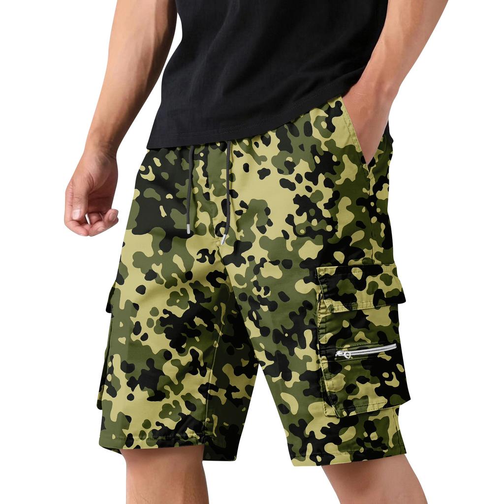 Men's Camouflage Cargo Shorts with Drawstring, Casual Workout Shorts for Summer, Multi-Pocket Elastic Waist Shorts