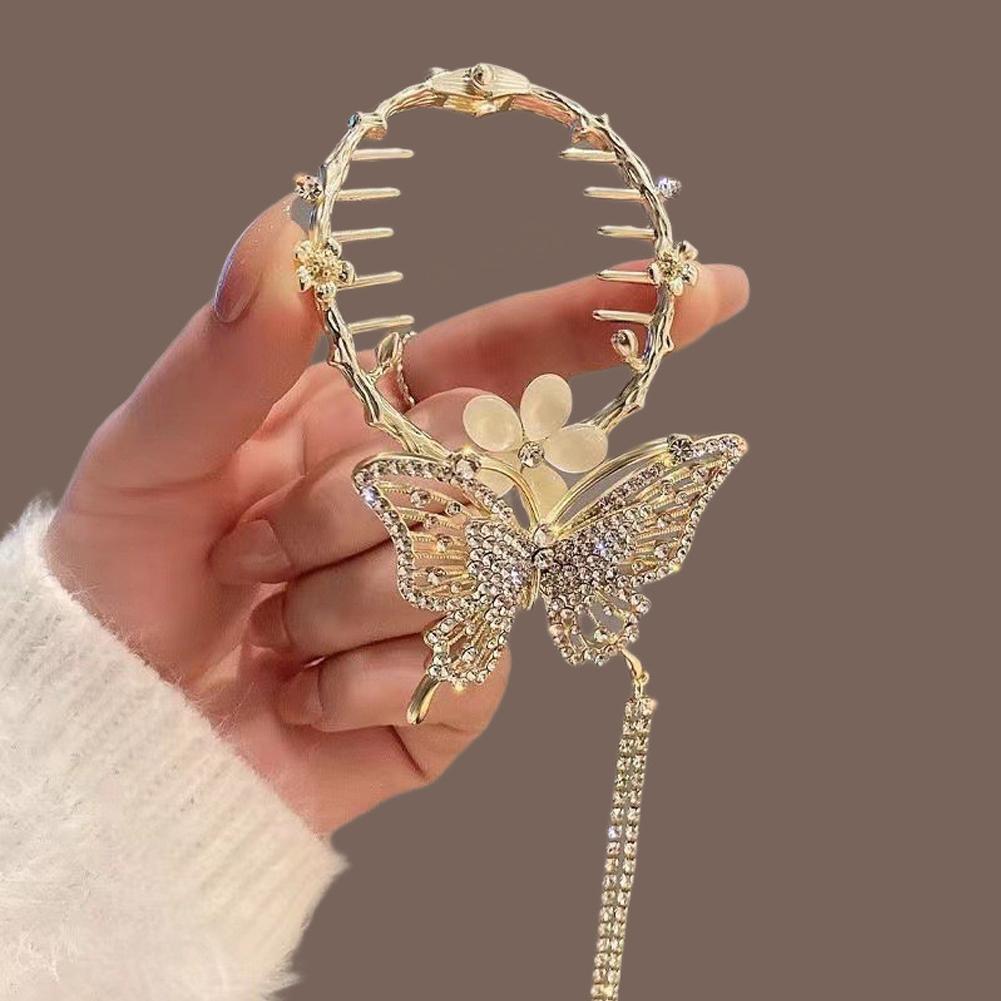 Elegant Tassel Hair Claw Rhinestone Pearl Flower Tassels Hair Clip Women Girl Ponytail Holder Hairpins Fringe Hair Accessories