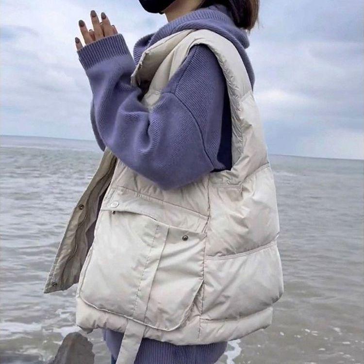 Glänzende waschfreie Daunenbaumwollweste für Damen - Herbst/Winter Stehkragen, ärmellos, modische Oberbekleidung